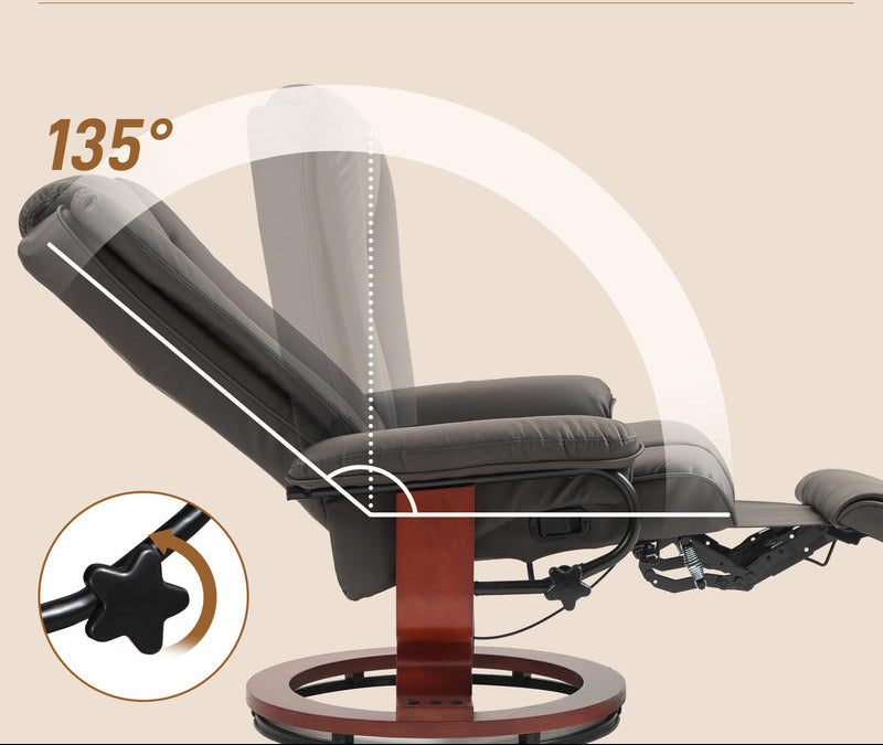 Relaxfauteuil – Loungefauteuil – Relaxstoel – Draaifauteuil – Fauteuil – Verstelbare Rugleuning – 360° Draaibare Basis – Kunstleren Bekleding – Stalen Frame – Geschikt Tot 150 Kg