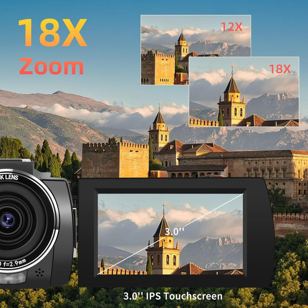 Videocamera – Camcorder – Vlogcamera – YouTube Camera – Digitale Camera – 5K/25 fps en 56 MP – 95° Groothoek met 2 Oplaadbare Batterijen