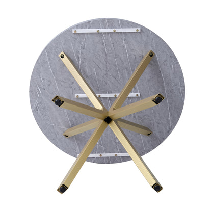 Ronde Eettafel – Eettafel Rond – Keukentafel – Tafel 4 Personen – Eettafel 6 Personen – 100 cm Diameter – MDF Marmerprint – Metalen X-Poot – Kras- en Hittebestendig – Compact Ruimtebesparend – Grijs