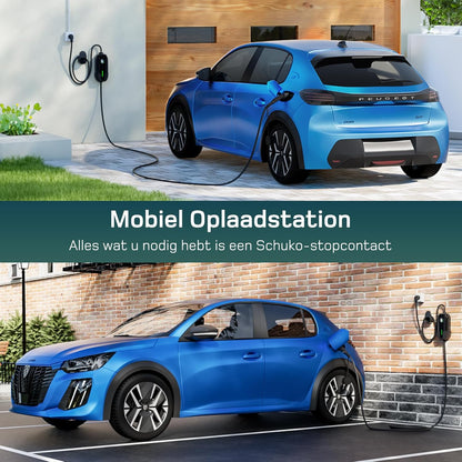 dé Type 2 laadkabel Schuko 3,68kW [1-fase, 20m, 6-16A], EV-laders met regelbaar digitaal display voor elektrische auto's, EV-lader voor 3008/508, C5X, Q3, X3, ZOE, ID.3, ID.4 en andere PHEV/EV