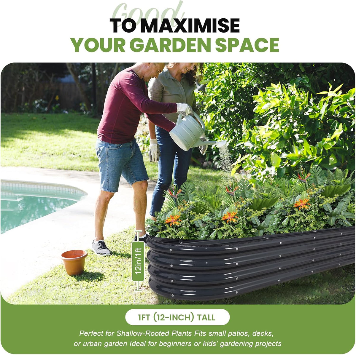 Galvanized Metal Raised Garden Bed Kit - 8x2x1ft Outdoor Planter with Safety Edges & Gloves for Vegetables, Fruits, Flowers.Grey-2pcs - QUORE