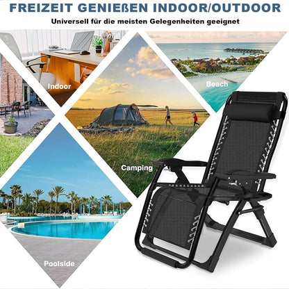 Ligstoel, inklapbaar zonnebed, ligstoel voor lunchpauze met verstelbare rugleuning, extra brede tuinstoel met kussen, voor patio, tuin, strand, zwembad, belastbaar 240 kg, grijs, 83