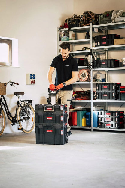 6-in-1 XL assortimentskoffer, werkplaatswagen, rolbox, mobiele werkplaatskoffer, kunststof schuifladen, gereedschapskoffer op wielen