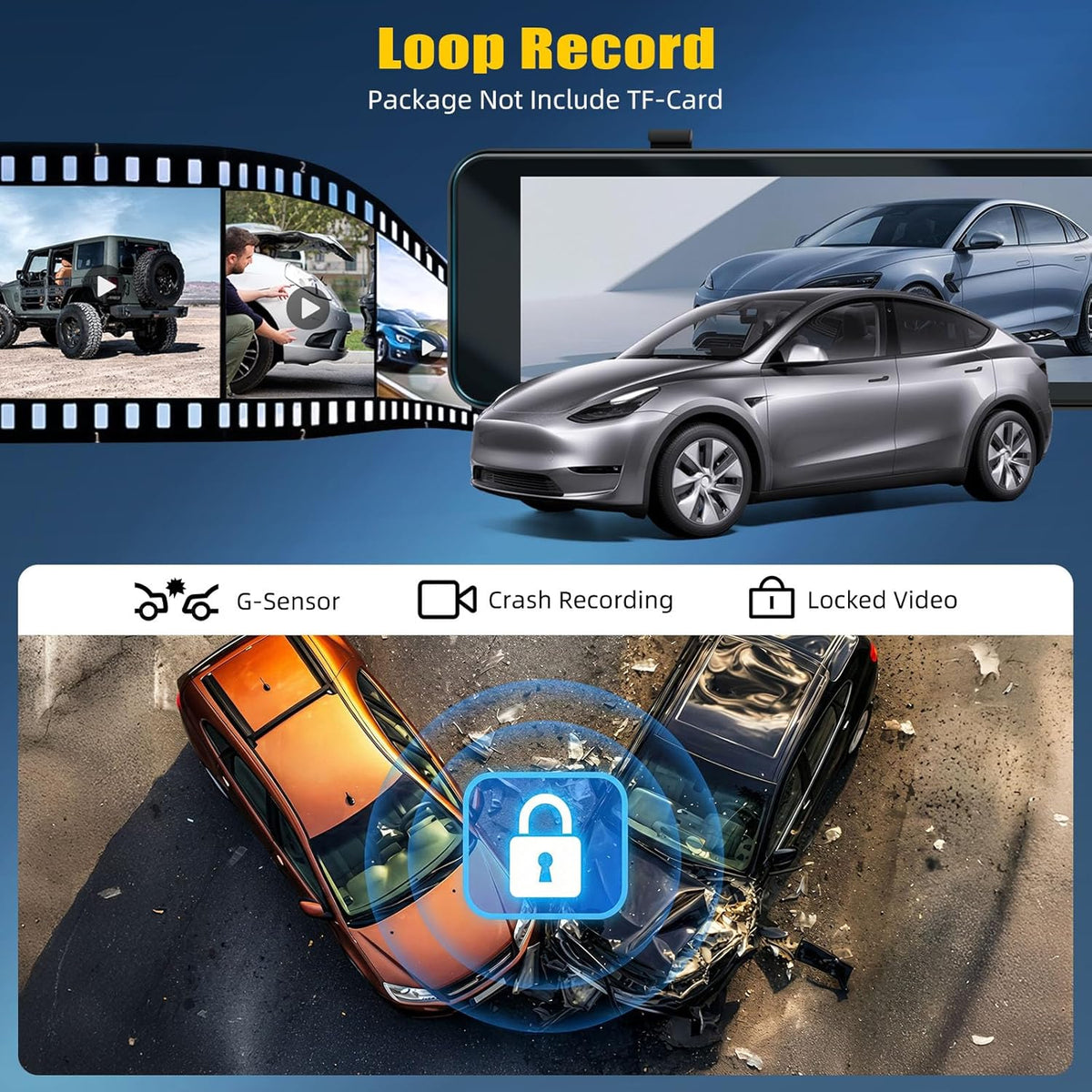 Spiegel Dashcam met Achteruitrijcamera – Dashcam, Autocamera, Spiegelcamera, Rijcamera – 10,88 Inch IPS-Touchscreen – 4K Voorcamera En 1080p Achtercamera