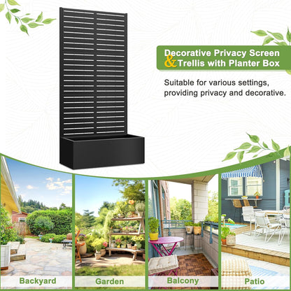 FENCY Metal Raised Garden Bed with Trellis, Metal Planter with Trellis, Garden Box for Climbing Plants Vegetable, 89 cm (L x W x H) Metal Garden Bed with Drainage Holes (Black Louvre) - QUORE
