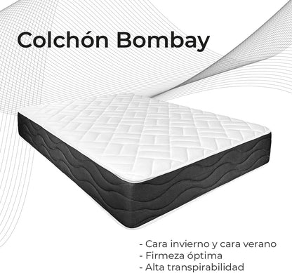 Somnia Descanso - Visco-elastische matras Bombay omkeerbaar, ergonomisch, optimaal comfort en hardheid, dikte 25 cm, mijtdicht, antibacterieel en hypoallergeen, 160 x 200 cm