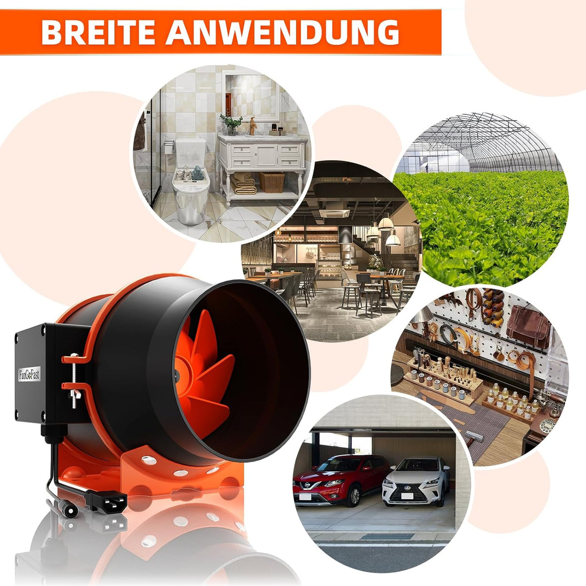 FanGoFast Buisventilator, 100 mm, regelbaar, 360 m³/u, rookafzuiging, inline afvoerventilator, ideale buisventilator met IEC-stopcontact voor ventilatie en afvoerventilator, 230 V, met EU-stekker en