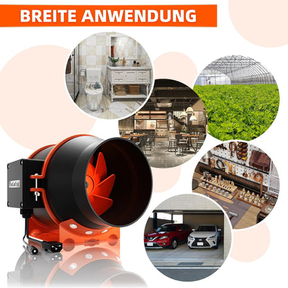 FanGoFast Buisventilator, 100 mm, regelbaar, 360 m³/u, rookafzuiging, inline afvoerventilator, ideale buisventilator met IEC-stopcontact voor ventilatie en afvoerventilator, 230 V, met EU-stekker en