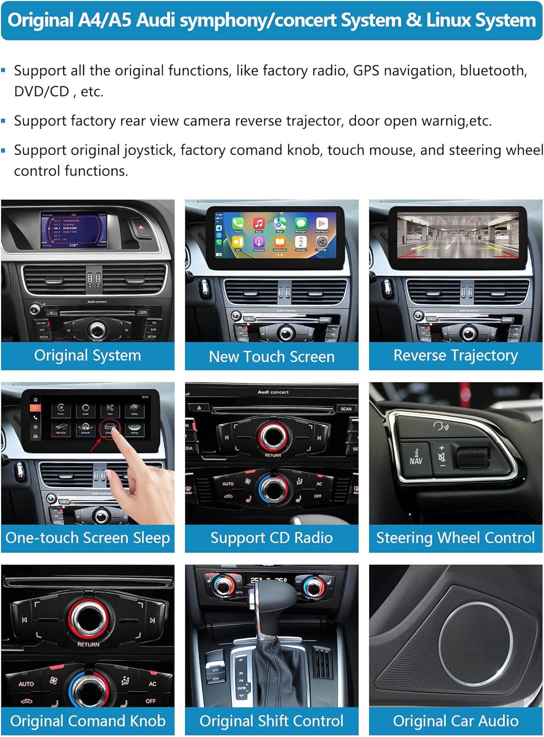 Ninetom Wireless Carplay & Android Car, Car Radio 12.3'' Touch Screen for 2009-2015 Audi A4 A5 S4 S5 with 2G MMI System, Supports Mirrorlink, Camera, Navigation - QUORE