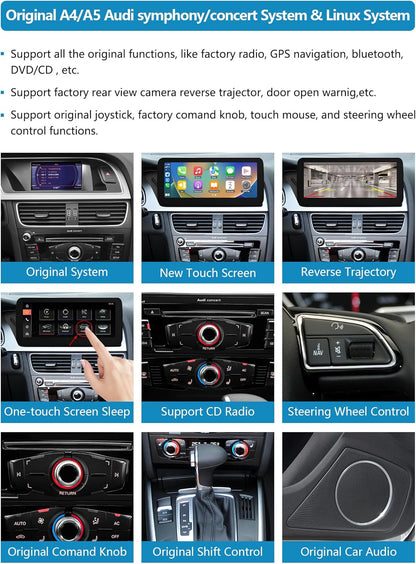 Ninetom Wireless Carplay & Android Car, Car Radio 12.3'' Touch Screen for 2009-2015 Audi A4 A5 S4 S5 with 2G MMI System, Supports Mirrorlink, Camera, Navigation - QUORE