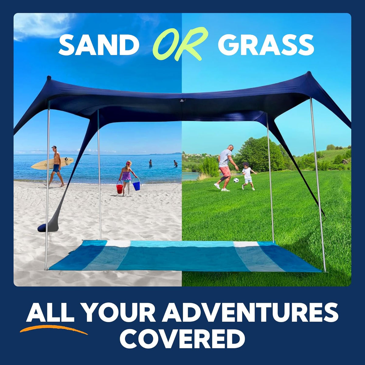 SUN NINJA Mini Beach Tent - UPF50+ Partial Shade Sunshade and Carry Bag - Camping or Beach Portable Pop Up Umbrella Alternative - Easy Installation - 7x7.5ft (2.1x2.3m) - Turquoise