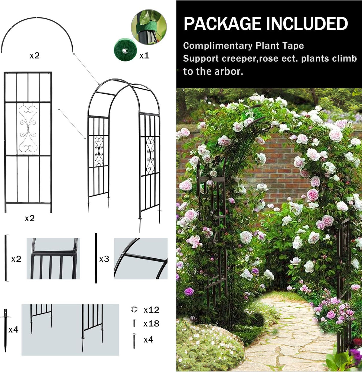 SCENDOR 45" B x 83" H Tuin priëlen, gebogen metalen duurzame ijzeren trellis planten staan gebruik voor buiten tuin prieel klimplanten bruiloft bogen ceremonie