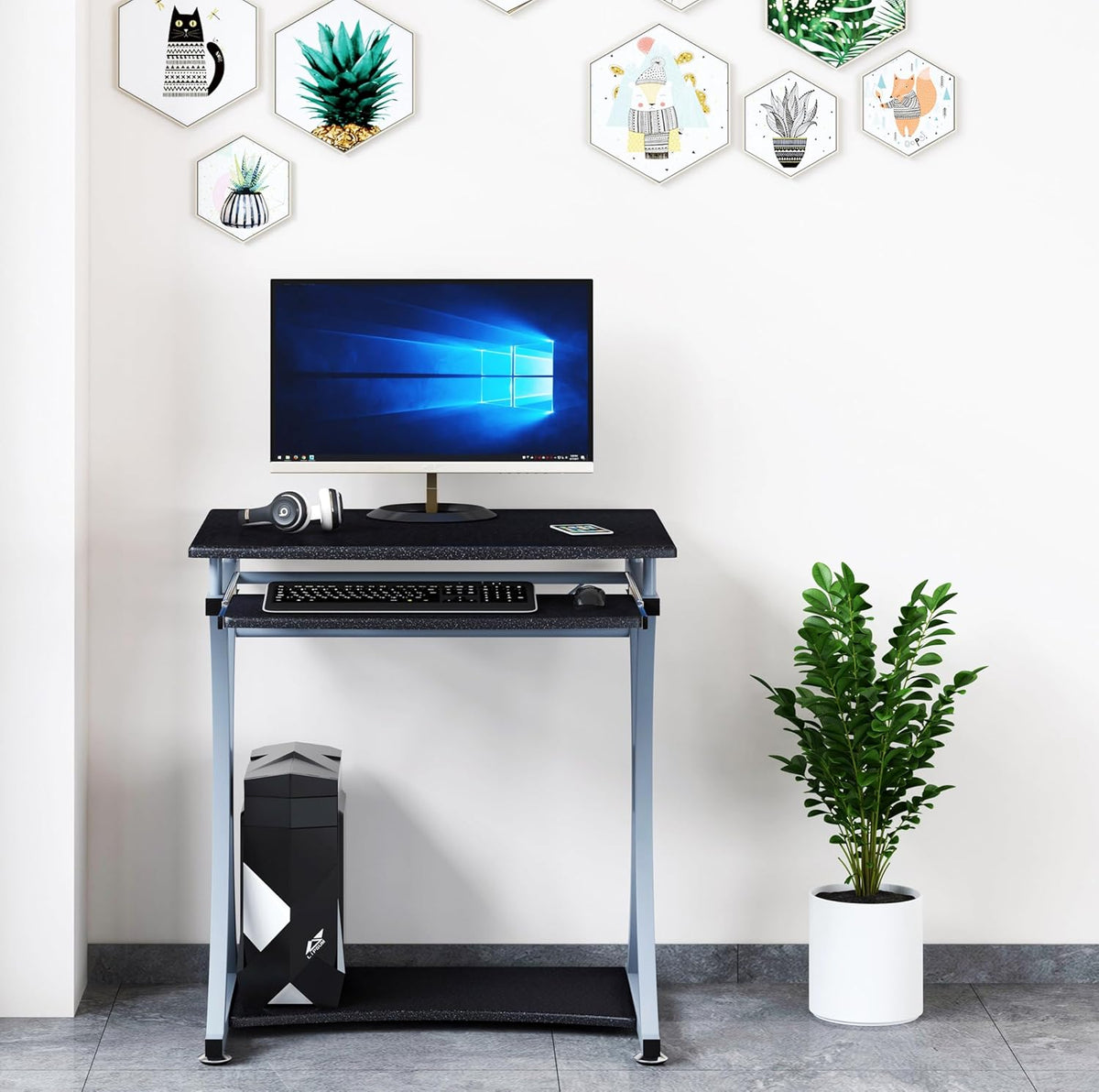 Techly Compact pc-bureau met afneembare lade, grafietzwart (ICA-TB 328BK)