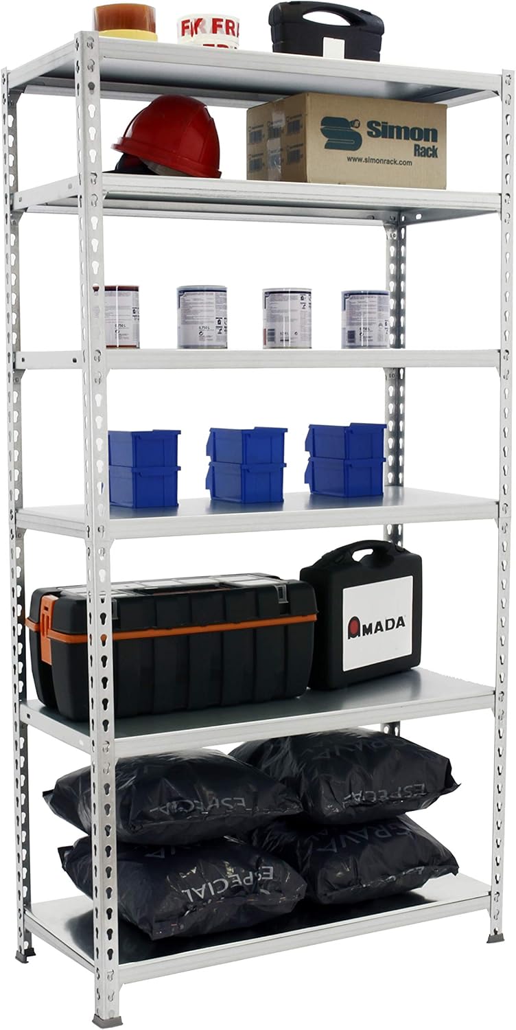 Simon Rack Stellingkast Metaal, 2500x1000x400 mm, Buigpunt 180, 6 Verstelbare Niveaus, Metalen Planken, Robuust Opslagrek voor Garage, Kelder en Werkplaats, Gegalvaniseerd – SimonClick