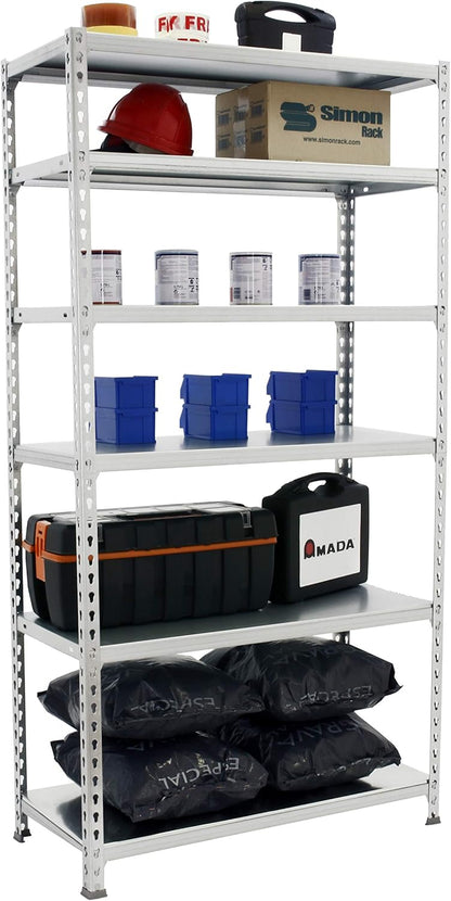 Simon Rack Stellingkast Metaal, 2500x1000x400 mm, Buigpunt 180, 6 Verstelbare Niveaus, Metalen Planken, Robuust Opslagrek voor Garage, Kelder en Werkplaats, Gegalvaniseerd – SimonClick