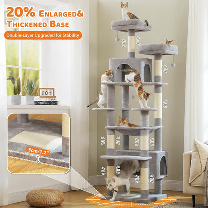PAWZ Road Heavy Duty Cat Tree for Large Cats, 80 Inch Tall Cat Tower with 2 Perches, 2 Apartments and Spacious Hammock, Large Apartment with 7 Scratching Posts for 20 lb+ Adult Cats, 205 cm - QUORE