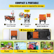 Deeper Festival Trolley - Verstelbare stuurstang - Afneembare luifel - Oxford-doek - Outdoor Camping Strandkar - Oranje en grijs - QUORE