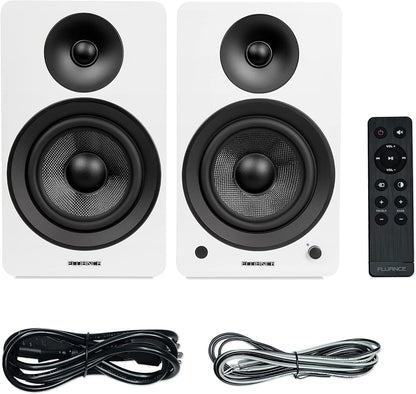 Fluance Ai61 2-weg 2.0 stereo boekenplankluidsprekers met 6,5 inch drivers, 120 W versterker voor draaitafel, tv, pc en Bluetooth 5 draadloze muziekstreaming - RCA, optisch, USB & Sub Out (Lucky