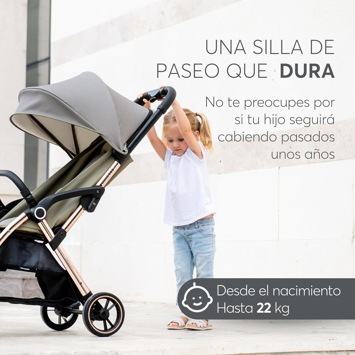 KikkaBoo EDEN Buggy, kinderwagen tot 22 kg, automatisch vouwen, kantelpositie, ultralicht, compact, beige