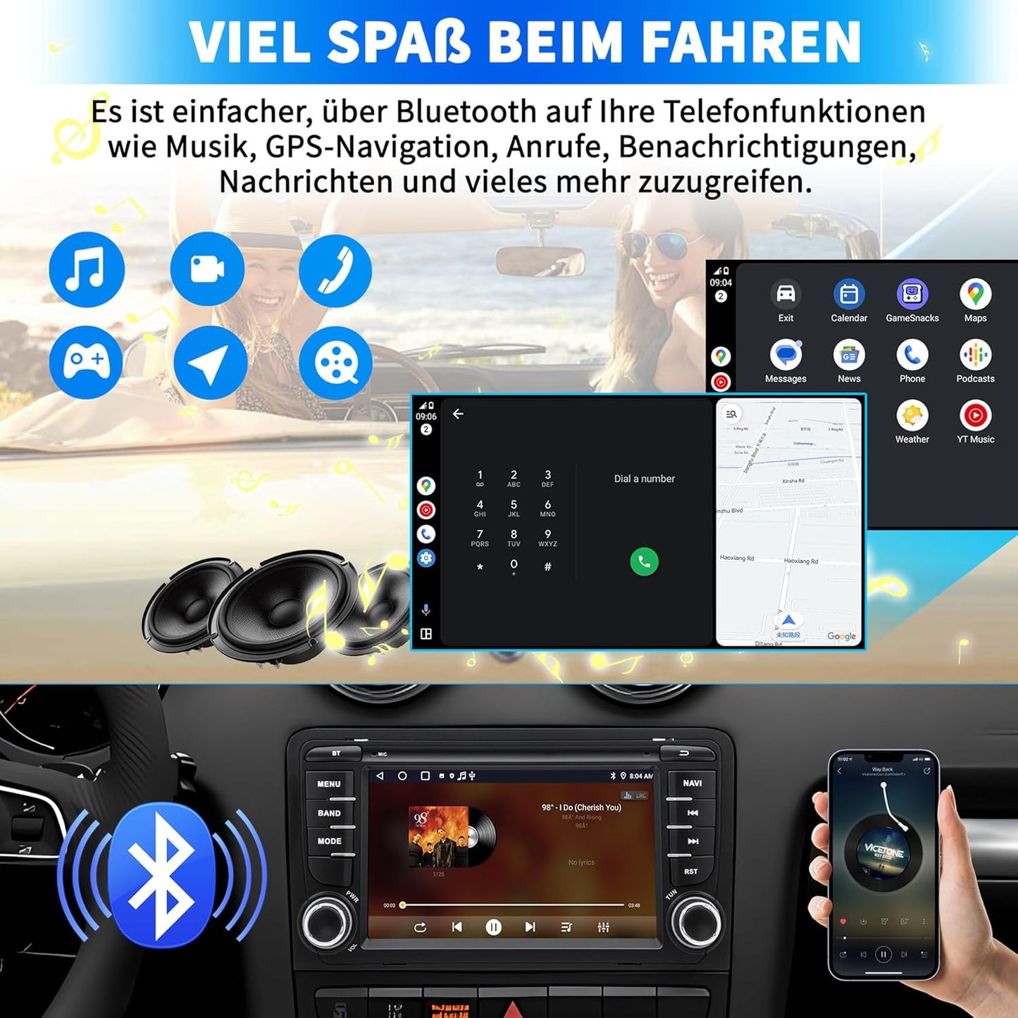 Autoradio – Multimedia Systeem – Auto Audio – Navigatie Systeem – Inbouw Radio – Android 13 Systeem – 7 Inch Touchscreen – Draadloos CarPlay & Android Auto