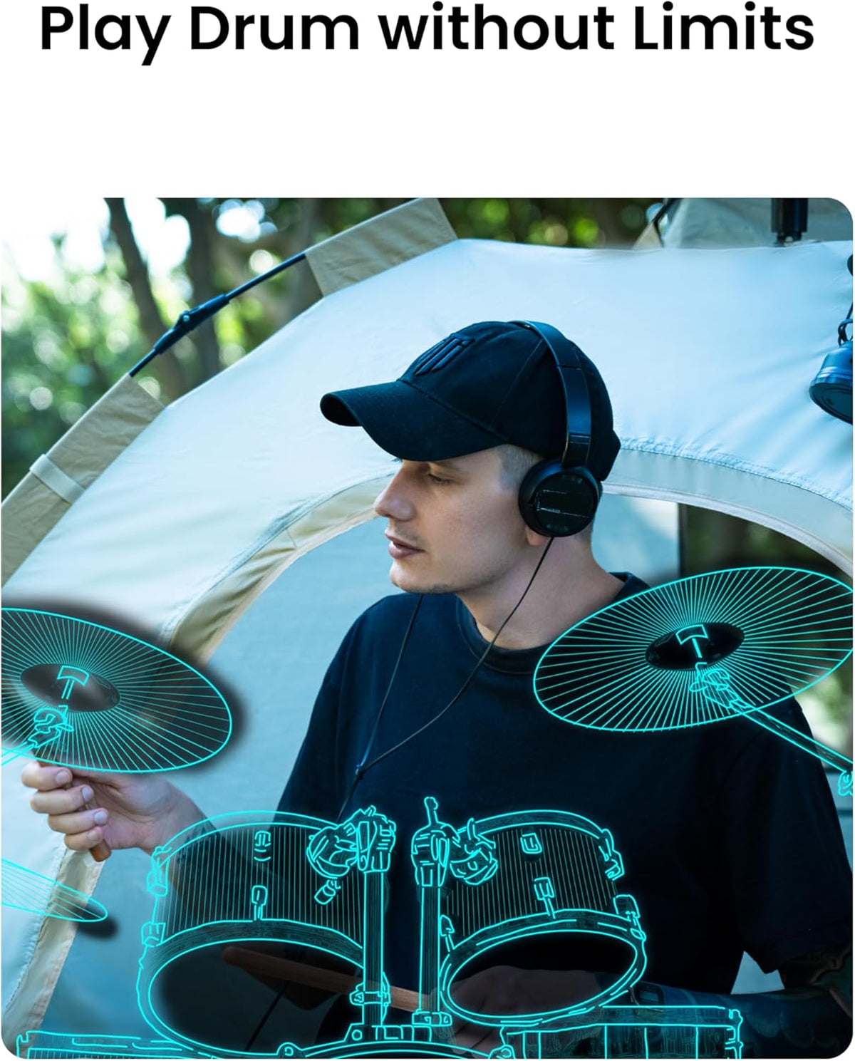 Elektronische Luchtdrumset 2025 Versie – Air Drum – Drumoefen Set – Drumsticks En Pedalen – Draagbare Drumset – Compact En Stil – Bluetooth En USB MIDI