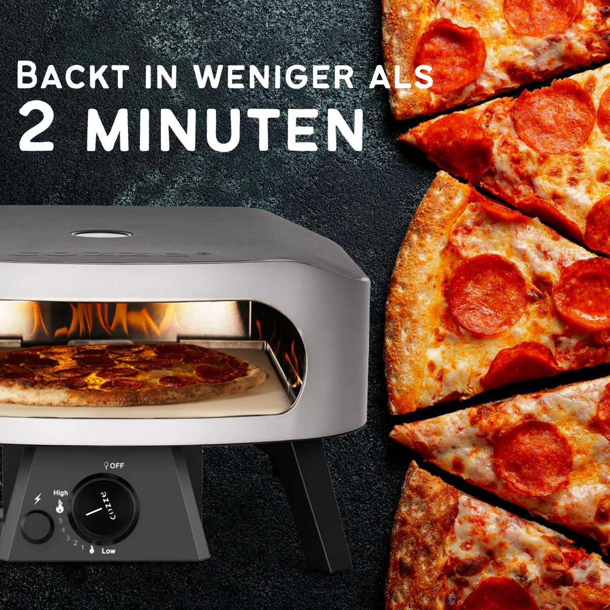 COZZE Mini pizzaoven gas 13 inch - compacte pizza oven gas outdoor (50 mbar) - tafel pizzaoven met regelaar voor kleine pizza's