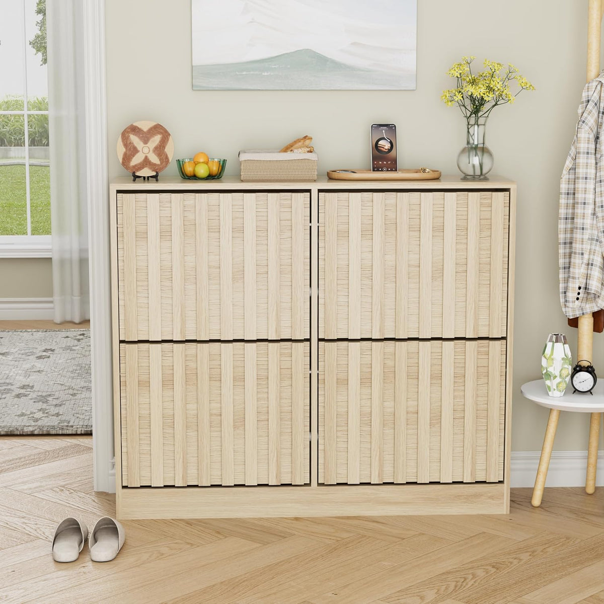 Schoenenkast – Schoenenopberger – Schoenentil – Opbergkast – Halmeubel – Verstelbare Plank – Natuurlijke MDF Afwerking – 102 x 24 x 86,5 cm