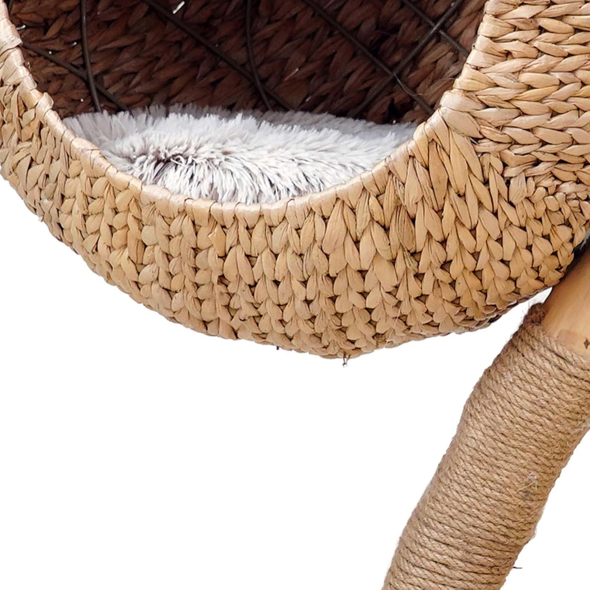 Kattenkrabpaal – Krabpaal – Kattenboom – Krabmeubel – Kattenmeubel – Eivormige Lounger – Perenhout – Zacht Pluche – 83 cm Hoog – Stabiele Rond Basis