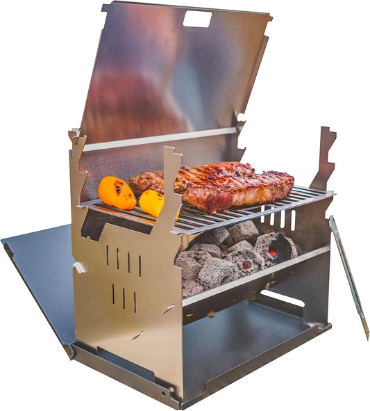 FENNEK Grill | Houtskoolgrill | mobiel/insteeksysteem | voor kamperen/trekking/camperleven, tuin en outdoor grillplezier | van rvs