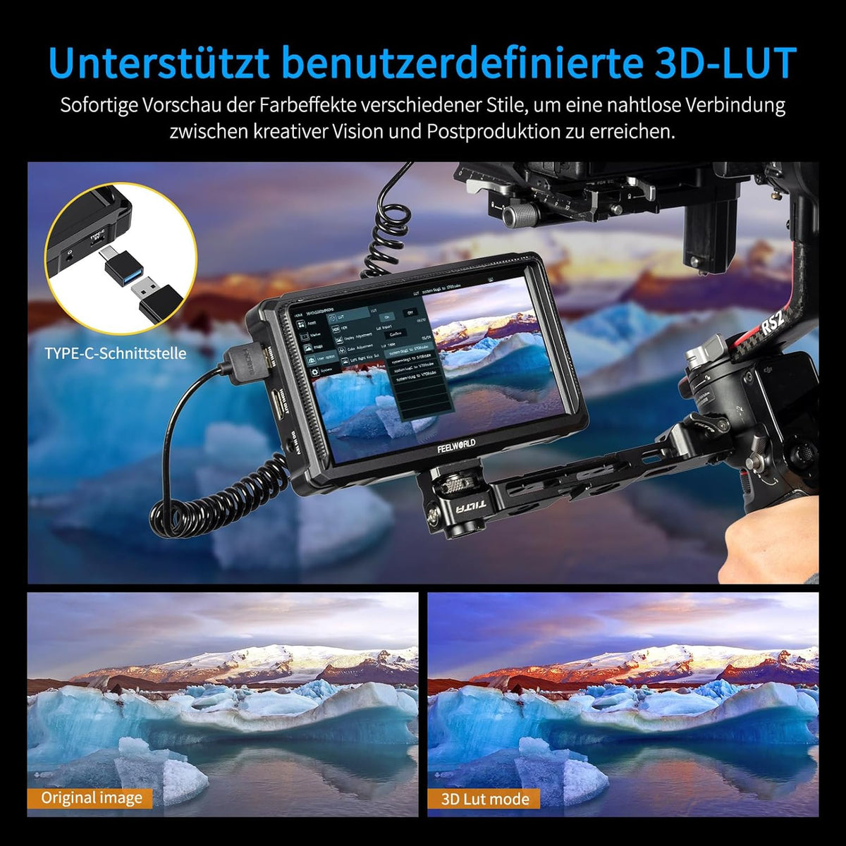 FEELWORLD FW568 PRO 6 Inch 1200Nit DSLR Camera Monitor met F750 Batterij 4400mAh en Tas,4K 60Hz HDMI2.0,3D LUTs,HDR Golfvorm,Peak Focus Video Assist,9:16 Marker,8.4V DC Ingang/Uitgang