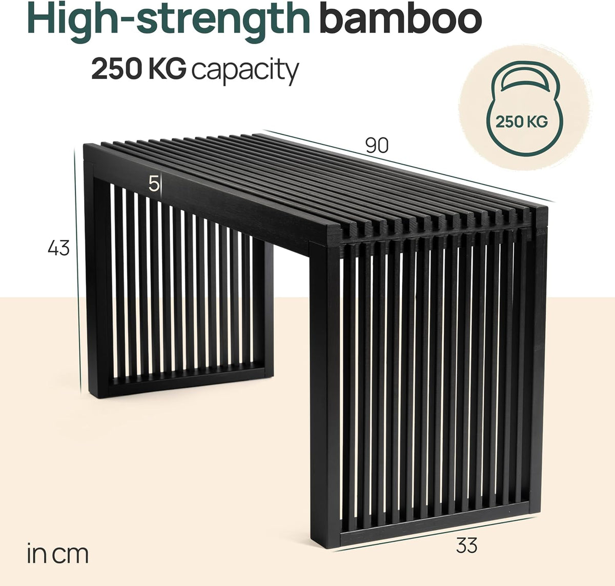 Bamboe Bank - Keukenbankje - Eetkamerbank - 90 x 33 x 43 cm - Eetbank Van Bamboe - Ingangsbank - Comfortabele Halbank - Zitbank Eetkamer Houten Bank Zonder Rugleuning (Zwart)