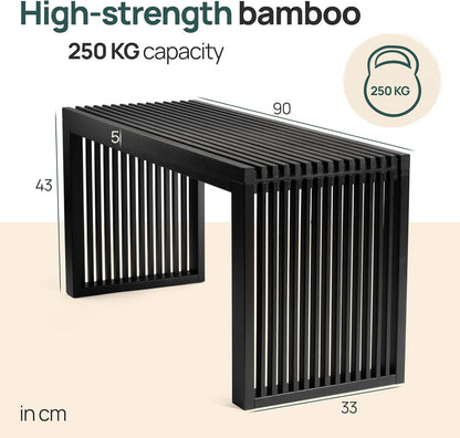 Bamboe Bank - Keukenbankje - Eetkamerbank - 90 x 33 x 43 cm - Eetbank Van Bamboe - Ingangsbank - Comfortabele Halbank - Zitbank Eetkamer Houten Bank Zonder Rugleuning (Zwart)