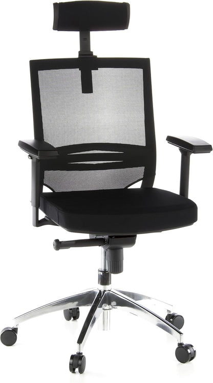 hjh OFFICE Porto Max 657240 Professionele bureaustoel, stof/net, zwart, ergonomisch, hoofd- en lendensteun verstelbaar
