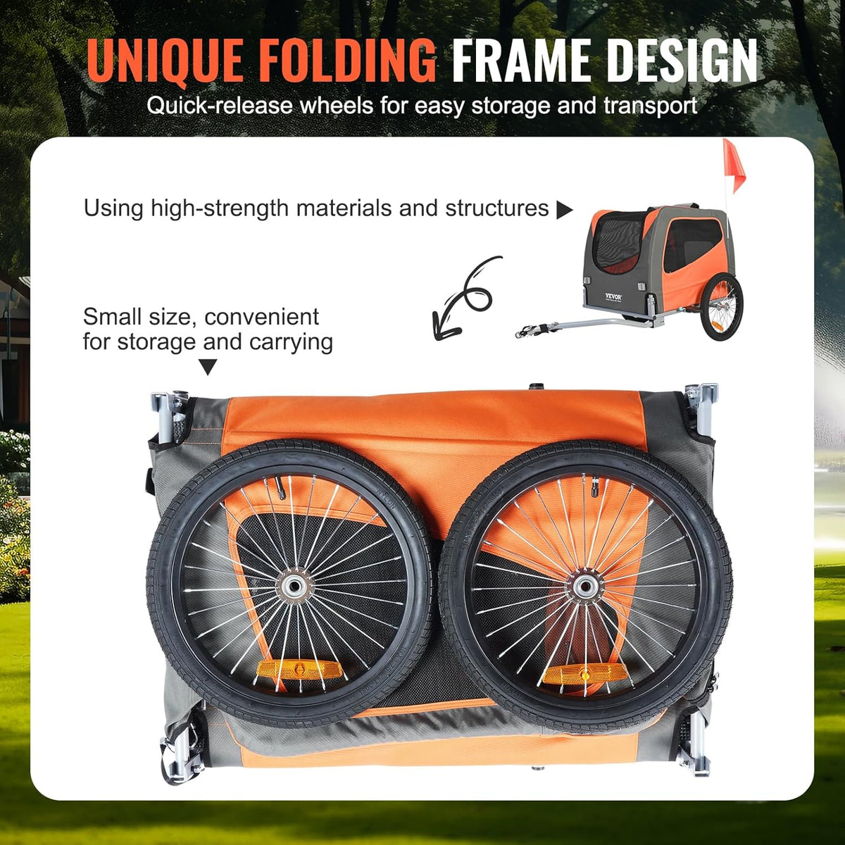 VEVOR Fietskar voor honden, inklapbaar, max. draagkracht 30 kg, kinderwagen voor huisdieren met snelontgrendelingswielen, stalen frame, fietskar voor aanhanger, dieren, oranje/grijs