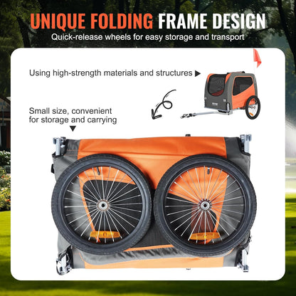VEVOR Fietskar voor honden, inklapbaar, max. draagkracht 30 kg, kinderwagen voor huisdieren met snelontgrendelingswielen, stalen frame, fietskar voor aanhanger, dieren, oranje/grijs