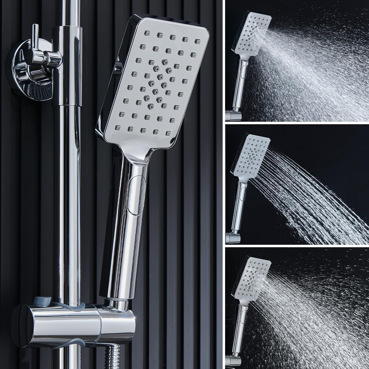 Douchesysteem met Thermostaat – Doucheset – Douchearmatuurset – Regendouche met Kraan – Complete Set met Handdouche – Vierkante Regendouche 25x25 cm – Verstelbare Douchestang – Duurzaam Chroom