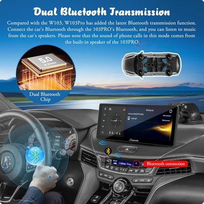 Carpuride W103 Pro met Draadloze Bluetooth Transmissie Draagbare Apple Carplay & Android Auto Autoradio, 10,3 inch 1080P Touchscreen, Mirror Link/GPS/Siri/FM/Google, Dashboard Gemonteerd