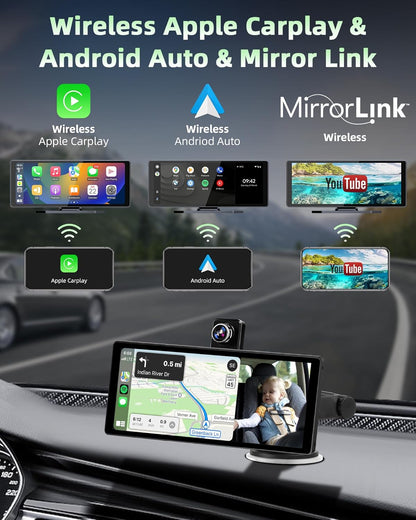 350° draaibaar: Carplay display, Android autodisplay met 4K dashcam, auto voor en achter, 10,26 inch touchscreen, draagbaar Driveplay-scherm, dual bluetooth, mirror Link, 64G TF-kaart