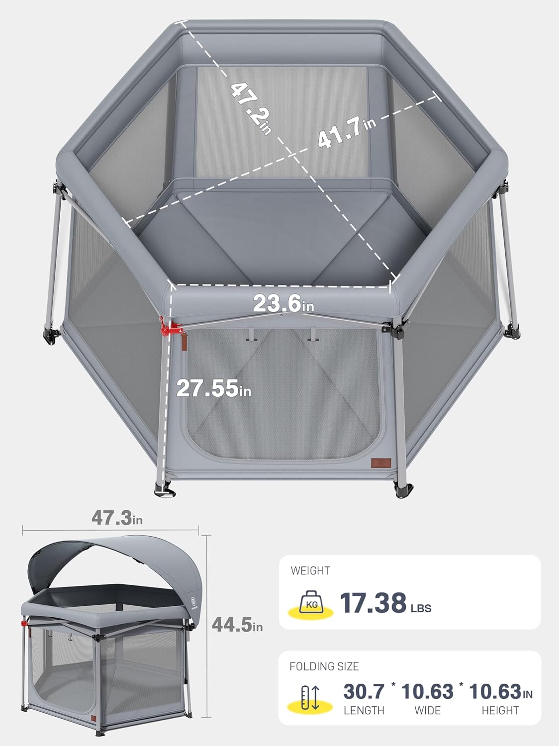 EVER ADVANCED Foldable baby playpen, grey - QUORE