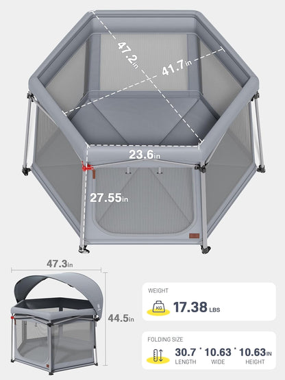 EVER ADVANCED Foldable baby playpen, grey - QUORE