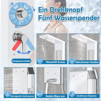 Douchepaneel – Douchesysteem – Douche Set – Douchekolom – Regendouche – Roestvrij Staal 304 – 4 Straalsoorten & Anti-Kalk Nozzles – Wit