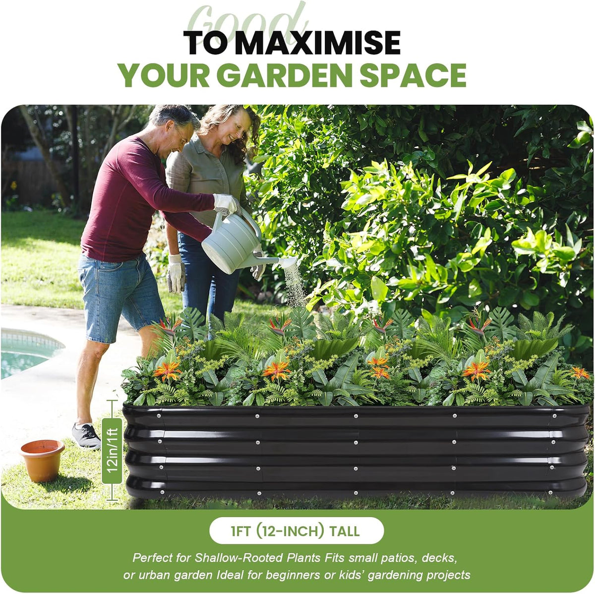 Verhoogde tuinbedset | 4-in-1 verstelbare gegalvaniseerde plantenbakken voor groenten, bloemen | 30,5 cm hoog, meerdere maten (5x3x0,3 ft, 4x4x0,1 ft, 6 x 2 x 1 ft, 6 x 2 x 1 ft, 7 x 1 x 1 ft) |