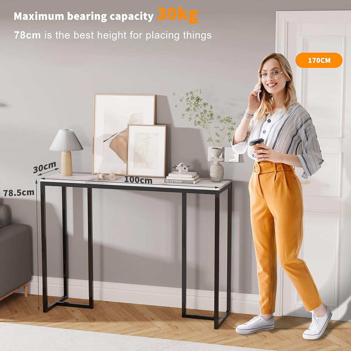 Slanke consoletafel gangeenheid: wit marmeren consoles bureau lang 100 cm hoogglans gesinterde stenen keffect en zwarte poten smalle hoge moderne bank bijzettafels dressoir woonkamer
