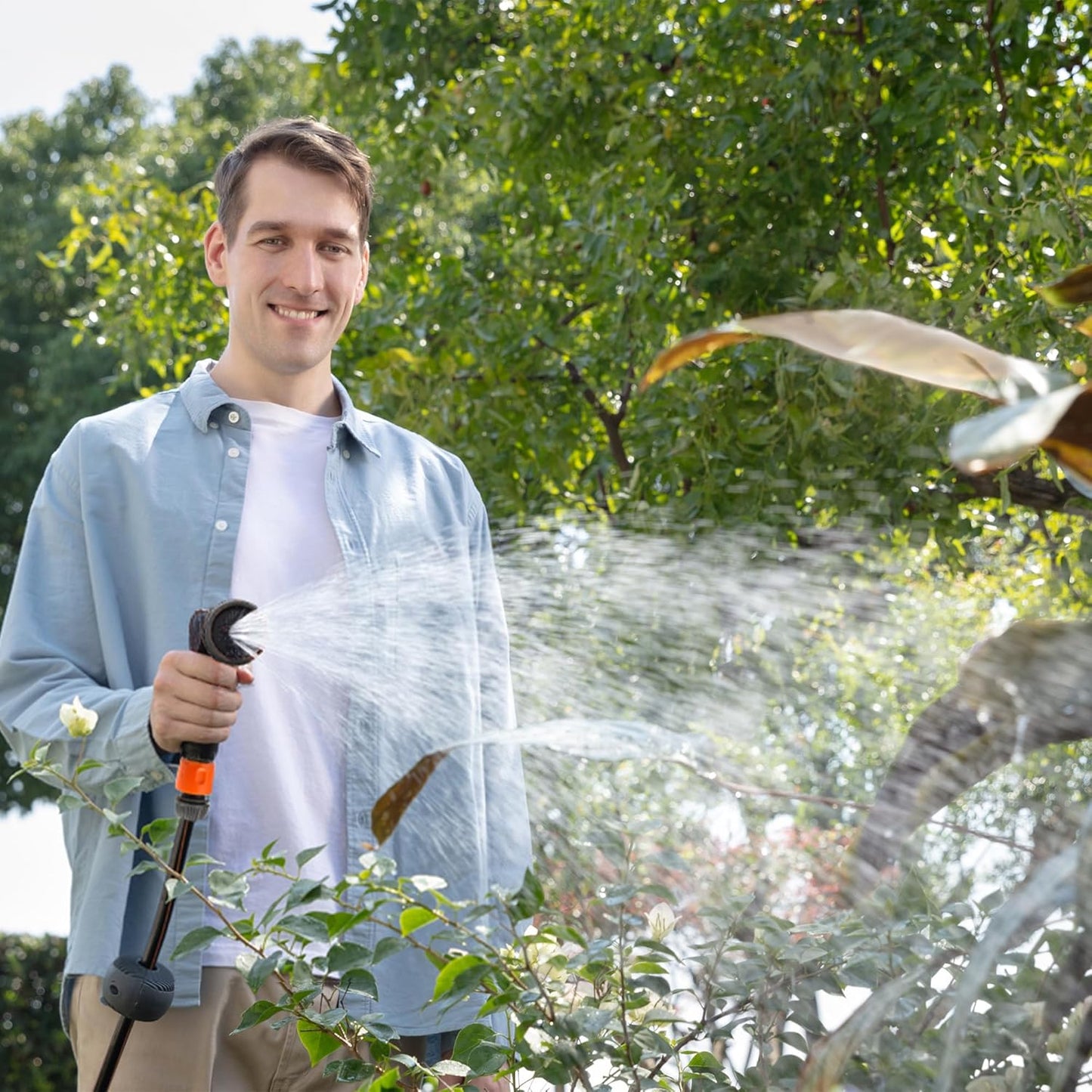 Giraffe Tools Automatische slanghaspel 25 m + 2 m, wandgemonteerde tuinslanghaspel 180° draaibaar met multisproeier en aansluitslang