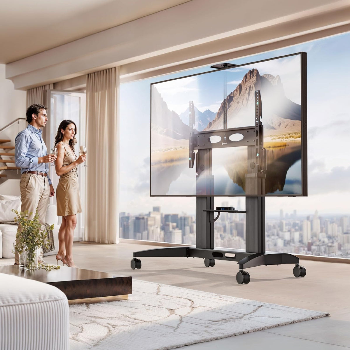 Verrijdbare TV-standaard – TV-wagen, TV-voet, vloerstandaard, tv-stand met wielen – Zwart – Voor 70-110 inch tv's – Draagvermogen tot 130 kg