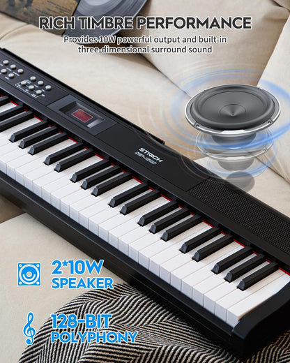 Digitale piano – Elektrische piano – Keyboard – Piano – 88 full-size toetsen – Semi-gewogen en aanslaggevoelig – Inclusief sustainpedaal en hoofdtelefoon