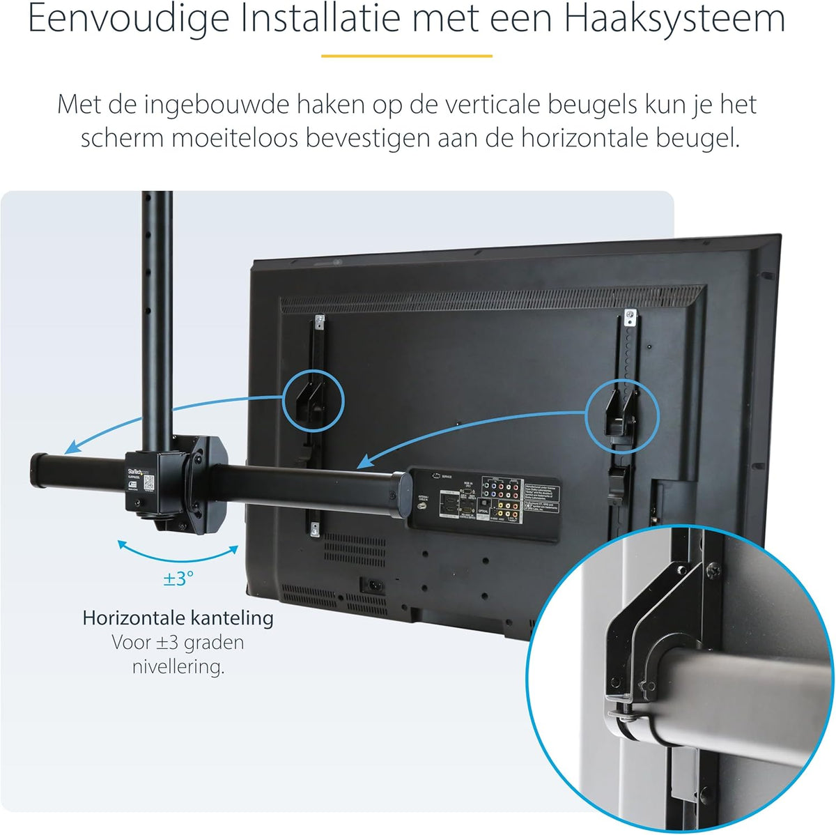 StarTech.com Verstelbare VESA plafondmontage voor schermen van 94 tot 190 cm (37 tot 75 inch), korte mast, zwart