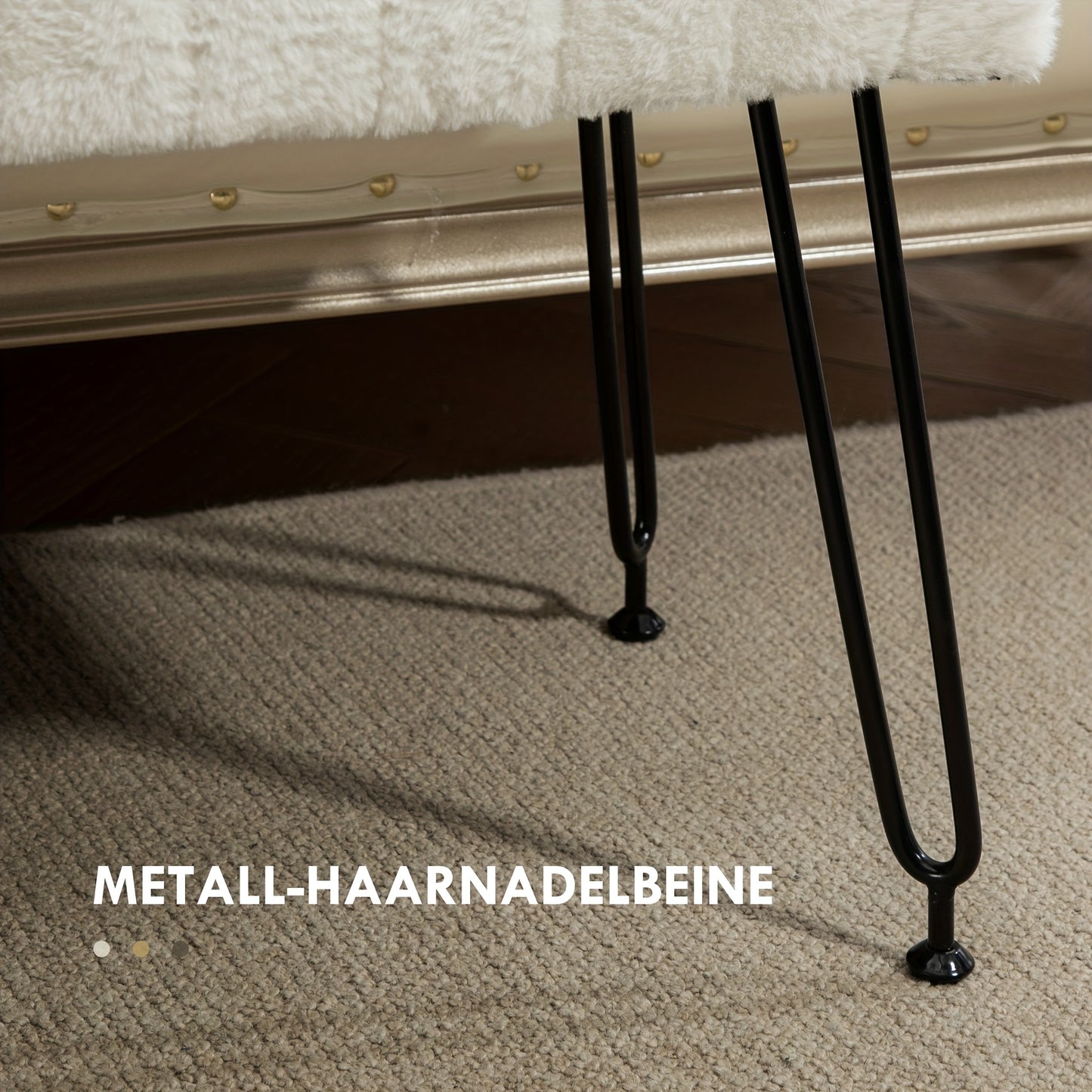 Poef – Zitzak – Voetenbankje – Kruk – Opbergpoef – Crème Wit – Gestoffeerde Buitenbank – Zachte Pluche Bekleding – Stevige Metalen Poten – Compact 81x30x47 cm