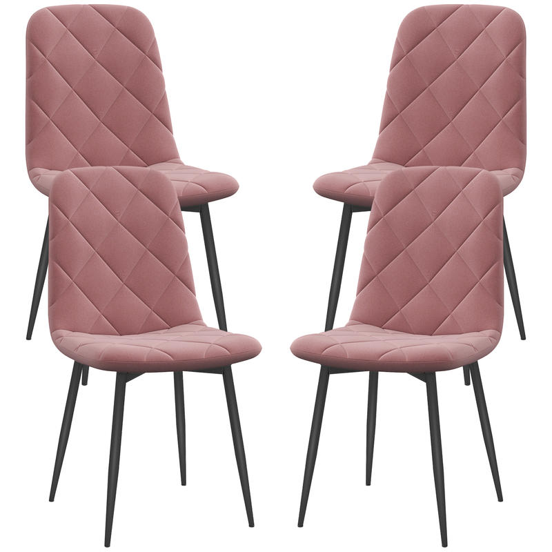 Eetkamerstoel – Keukenstoel – Stoel – Kuipstoel – Set Van 4 – Roze Velvet Bekleding – Gepoedercoat Stalen Frame – Comfortabele Rugleuning 47 cm Zithoogte