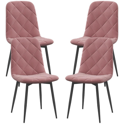 Eetkamerstoel – Keukenstoel – Stoel – Kuipstoel – Set Van 4 – Roze Velvet Bekleding – Gepoedercoat Stalen Frame – Comfortabele Rugleuning 47 cm Zithoogte